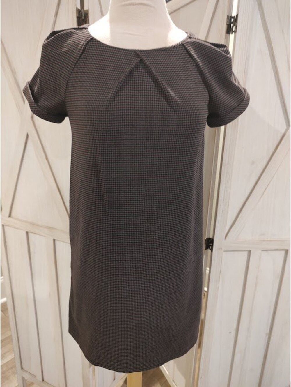 Mango Casual Women's Short Sleeve Houndstooth Check Shift Dress Size #Mod